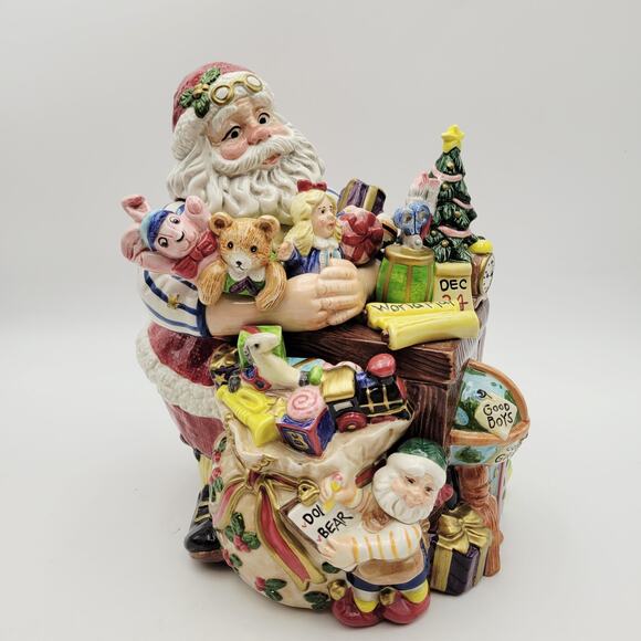 FITZ & FLOYD Santas Workshop Cookie Jar of Santa Admiring the Toys Rare Vtg - Picture 1 of 14